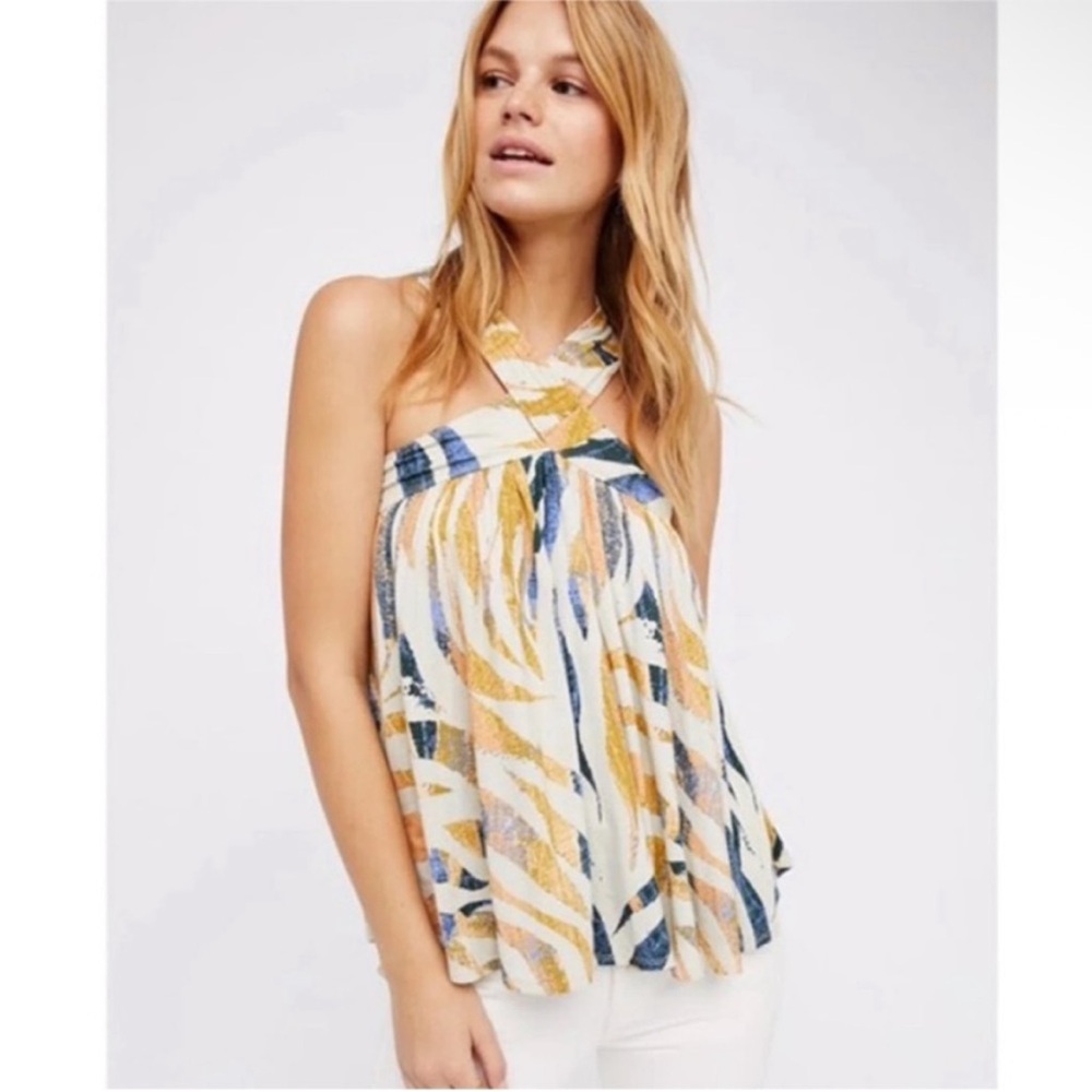 We the Free Milly tank top yellow blue animal print flowy v neck